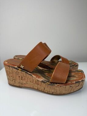 Sam Edelman Alissa Leather Platform Wedge Sandals - Ikat Print - Size 7